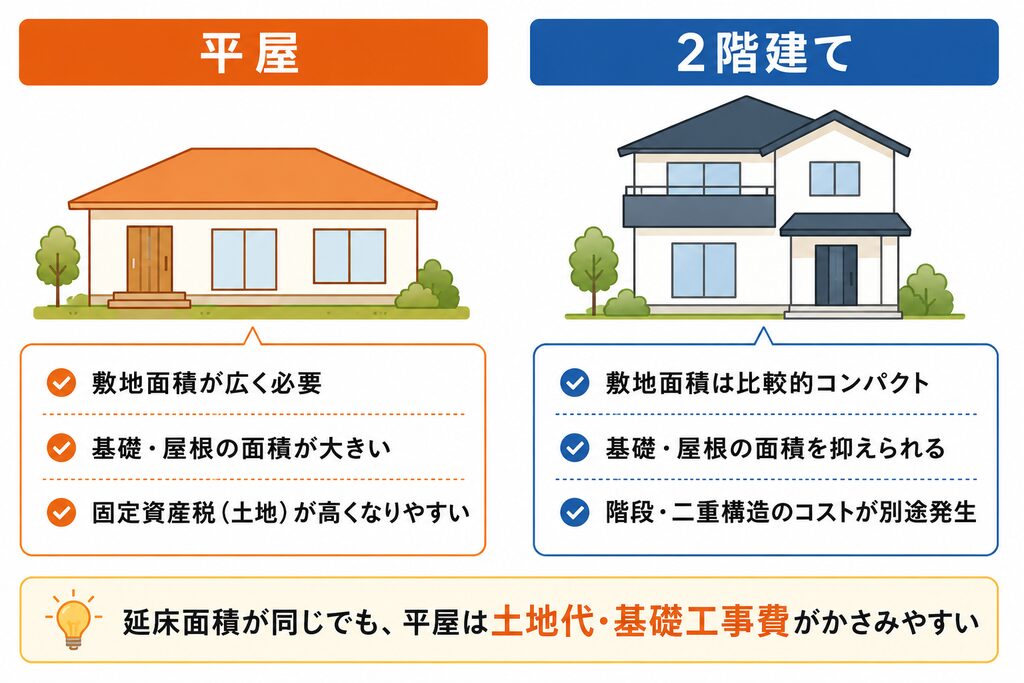 平屋と2階建て住宅の比較